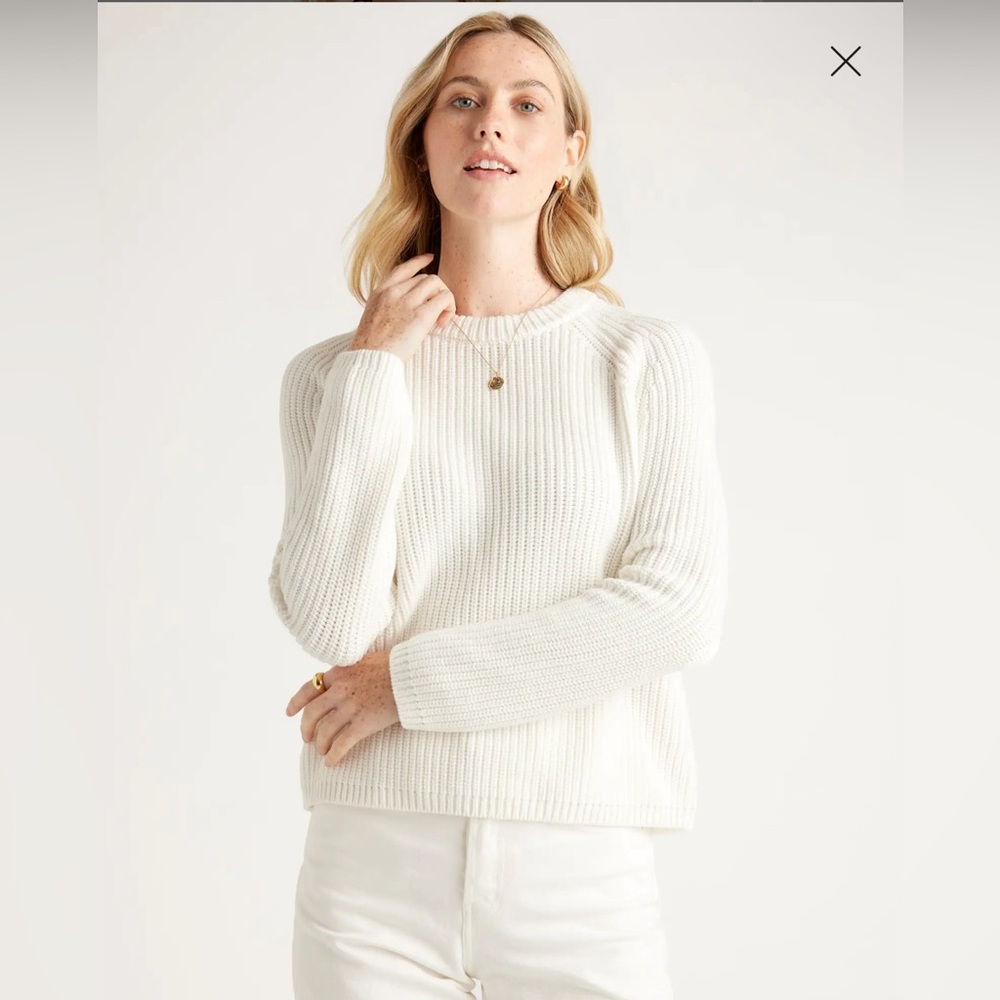 quince organic cotton fisherman sweater in ivory, size medium